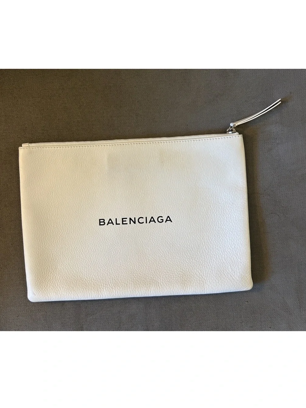 BALENCIAGA Everyday Leather Clutch Pouch Bag White w/ Logo Accent Calfskin